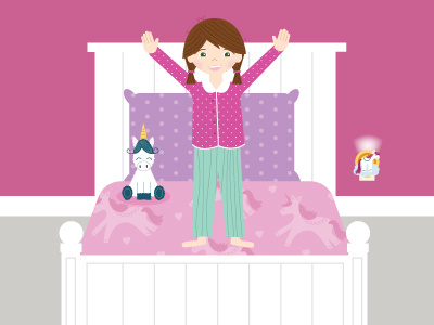 Cece Has an Idea bed cece illustration illustrator pajamas unicorn unicorn park vector