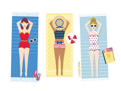 American Beauties america american flag beach beach babes illustration illustrator sunbathing vector