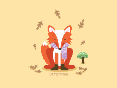 Fox autumn cozy fox illustration illustrator leaves mushroom scarf