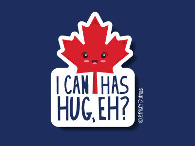 I Can Has Hug, Eh? canada character cute emilydumas funny leaf maple mule red sticker vector white