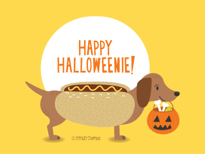 Happy Halloweenie! animal dachshund dog halloween hotdog lettering vector