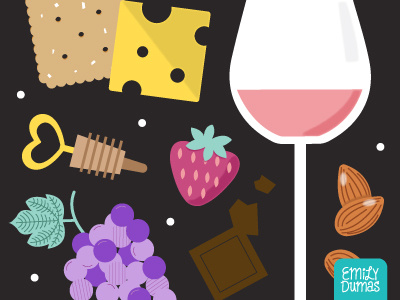 Wine & Snacks cheese emily dumas food grapes snacks surface design vector wine