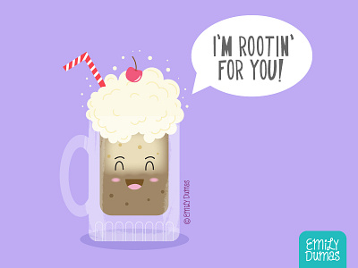 I'm Rootin For You! | ©Emily Dumas beverage emily dumas food pun frozen drink illustrator on the bright side root beer root beer float vector