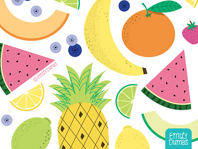 Fruits banana emily dumas food illustration fruit illustrator lime orange pineapple vector watermelon