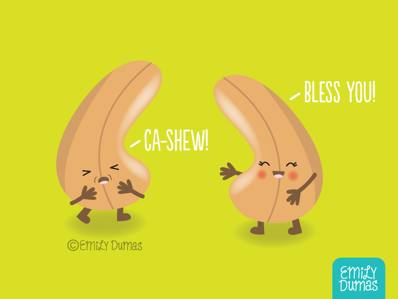 Ca-Shew! cashews foodpun food illustration punny humor pun funny emily dumas illustrator illustration