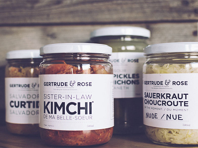 Gertrude & Rose: Small Batch Fermented Foods artisanal curtido fermented food kimchi labels montreal packaging pickles preserved lemons sauerkraut
