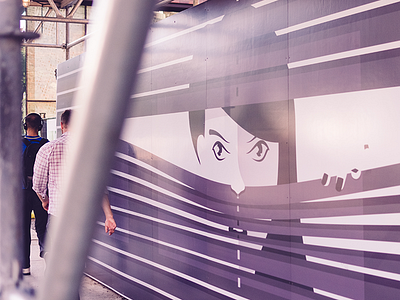 Peep construction hoarding illustration minimalist momochrome mural portrait street art toronto vector
