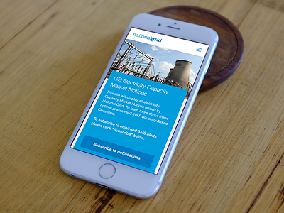 Notifications web design for National Grid