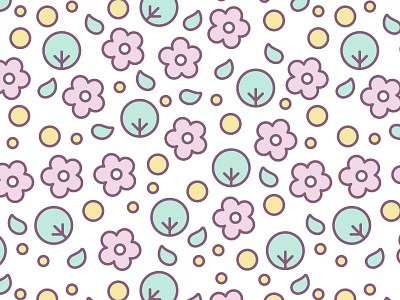 Floral Seamless Pattern with Cute Pastel Flowers background cute flowers illustration kawaii pastel pattern seamless pattern trees vector