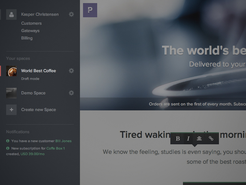 Offcanvas sidebar for Peakium Spaces by Kasper Christensen on Dribbble