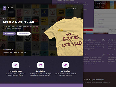 Spaces.pe - Redesigned animations billing dark features header icons landingpage payment pricing purple responsive signup