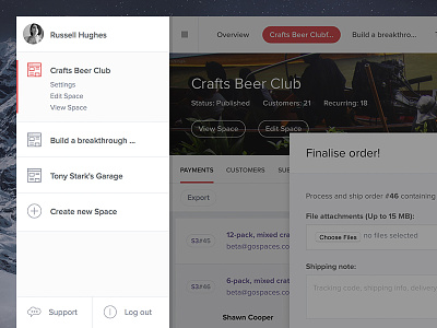 Spaces - New Sidebar backend navigation off canvas sidebar spaces ui user ux