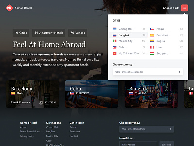 Nomad Rental - Feel At Home Abroad animation booking brochure footer form frontpage header homepage hotel listing scrolling vertical