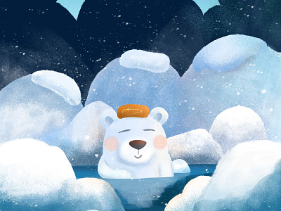 Little hot spring bear bear blue illustration white winter