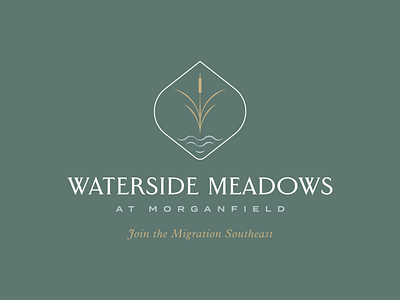 Waterside Meadows Subdivision branding cattail clean flat design housing lake logo logo design luxury marsh marshland minimal nature neighborhood plant pond residential upscale water water logo