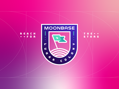Moonbase Lunar Colony badge basecamp camp cosmic flag future geometric logo logo design lunar minimal moon space stars
