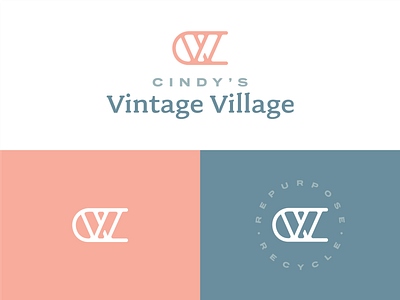Cindys Vintage Village brand brand identity branding c eco flat design flat logo geometric icon isometric logo logo design logomark minimal monogram recycle repurpose v vintage w