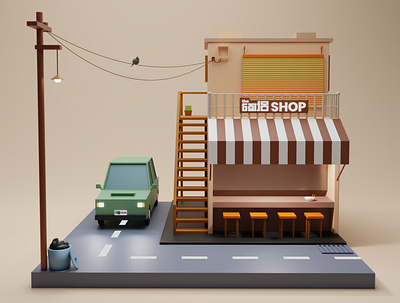 The Coffee Shop ☕ 3d 3d shop 3d shop design 3dmodelling blender blender3d coffee shop coffeeshopmodel diorama low poly 3d lowpoly lowpolyroad lowpolyshop