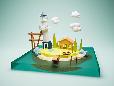 Lighthouse - Low poly 3d 3d lighthouse 3dmodelling blender blender lighthouse blender3d design diorama illustration lighthouse low poly 3d lowpoly lowpoly blender