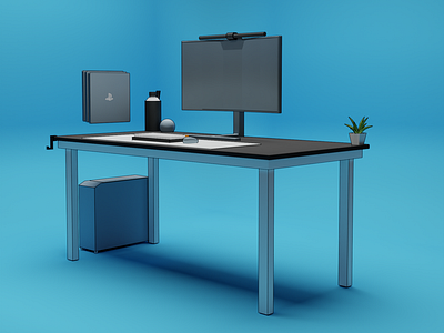 Minimal desk setup - 3D illustration