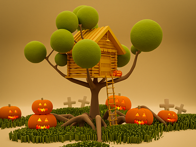 Halloween Inspired Treehouse - Lowpoly 🎃🦇