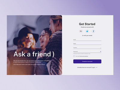 #dailyUI01 - Sign up page beginer challenge create an account dailyui design designer feedback first screen friends learning registration ui unsplash uxui