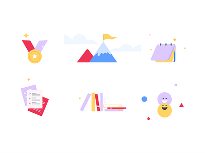 Icons for educational app books calendar ui education goals happy icon iconography icons illustration medals