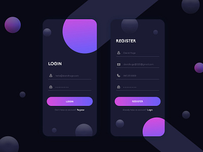 Login & Register UI Screens black theme blue theme design flat gradient minimal photoshop ui uiux