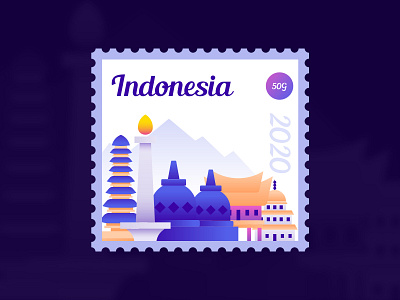 Indonesia Stamp design gradient icon illustration minimal stamp typography vector