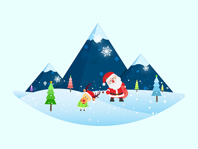 Merry Christmas mountain pine reindeer santa claus snow