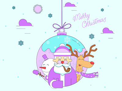 Merry Christmas clouds reindeer santa claus snow snowman sun