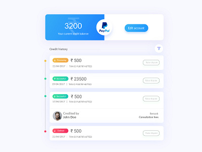 Payment History UI balance bank credit history money payment paypal transaction ui ux wallet webapp