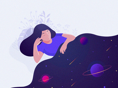 Dream Bigger! Happy Women's Day art blue clean dream illustration minimal planet sleeping space women