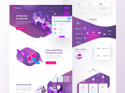 Fireflies Product Landing Page ai note taker call chat fireflies google illustration isometric landing page product purple ui website