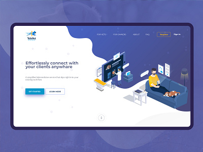 TeleVet Landing Page blue clean doctors dog health care illustration isometric landing page pet care telemedicine ui veteran webapp website