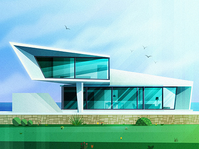 Building-NO.12 architecture build cloud glass grass house illustration light plant sky