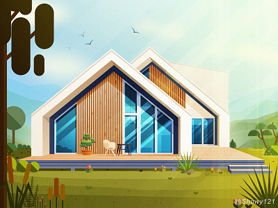 NO.20-Cottage architecture build glass house illustration light plant sky