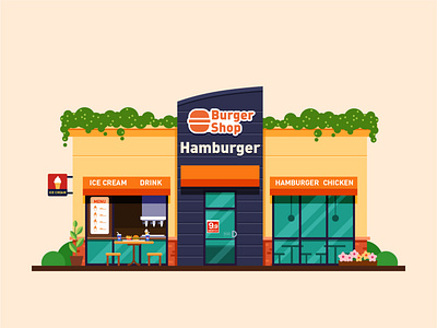 Burger shop architecture build drink hamburger ice cream shop