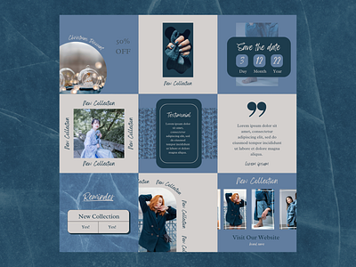 Fashion Store Instagram Puzzle Feed | Editable templates blue blue color palette branding canva clothing brand design elegant fashion brand fashion store feed graphic design instagram minimal minimalistic modern puzzle feed social media