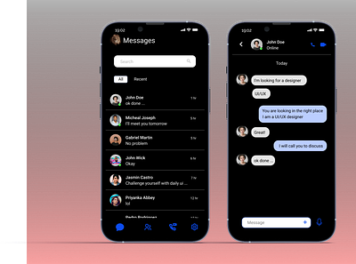 Direct Messaging Screen (Dark Mode) app branding chat design illustration