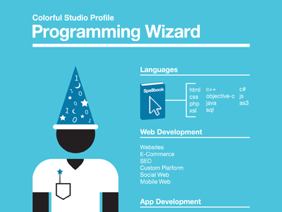 Colorful Studio 2011 Promo - Programming Wizard flyer illustration simple