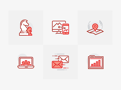 Portfolio Iconography branding digital iconography icons identity illustrations illustrator red symbols ui website wip