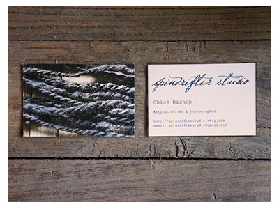 Spindrifter Studio Business Cards business card courier etsy handcrafted logo logotype rustic wood yarn