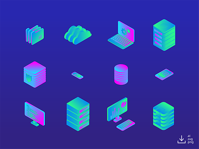 IT Icon Pack — Color color computer data free freebie gradient icon isometric networking server