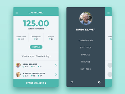 Walk 'N Talk Dashboard app design cards dashboad flat game gamification interface quantified self ui ui design ux