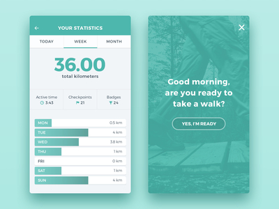 Walk 'N Talk Statistics app design cards flat game gamification interface quantified self statistics ui ui design ux