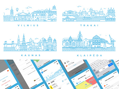 Vector line illustration of Lithuanian cities for Parking App app cities illustration line graphic vector vector illustrator