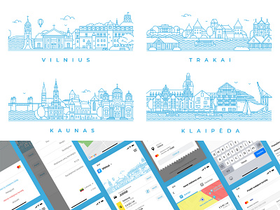 Vector line illustration of Lithuanian cities for Parking App