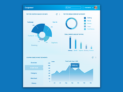 Dashboard design for Couponer App information design visual design
