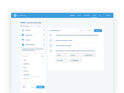 Forms function for SchoolMessenger on web uxui web